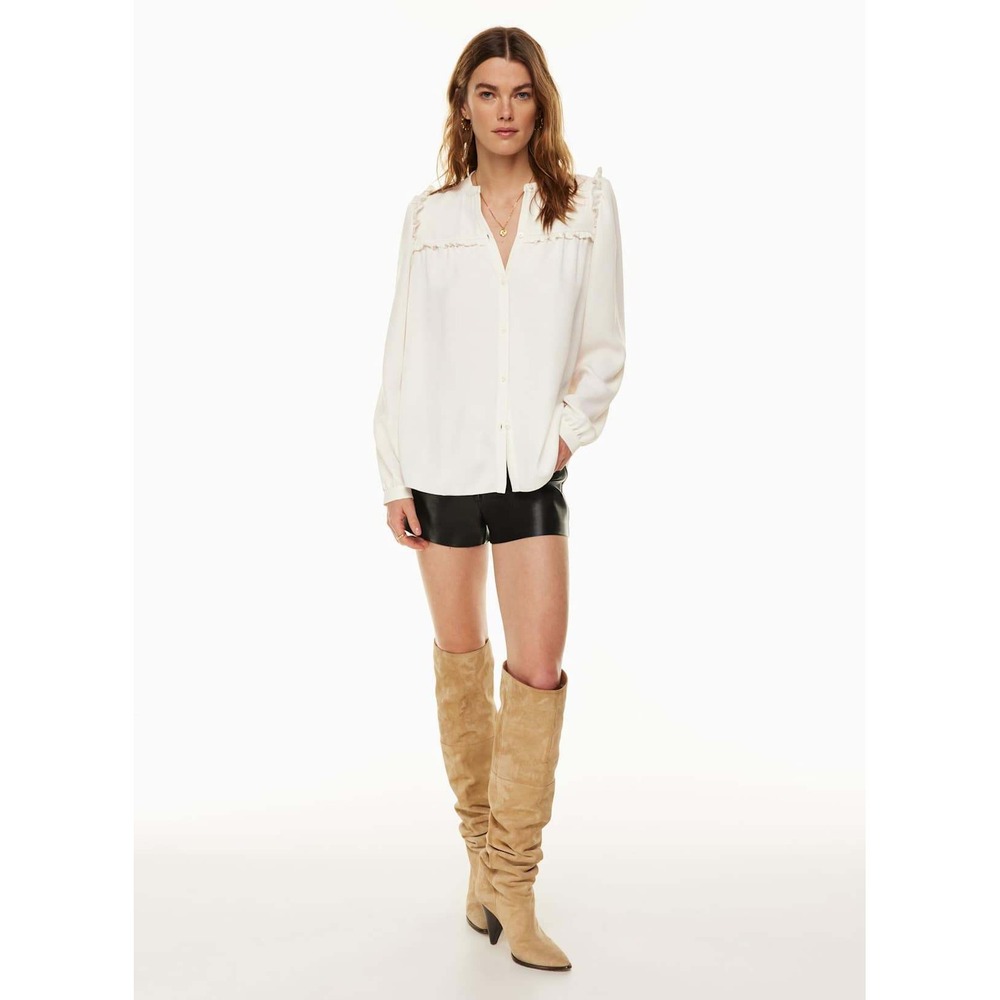 Wilfred Aritzia New Poussin Blouse Ivory White Ruffle Button Front Top XS 105588